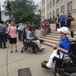 The crowd gathers prior to the Flag Raising Ceremony.